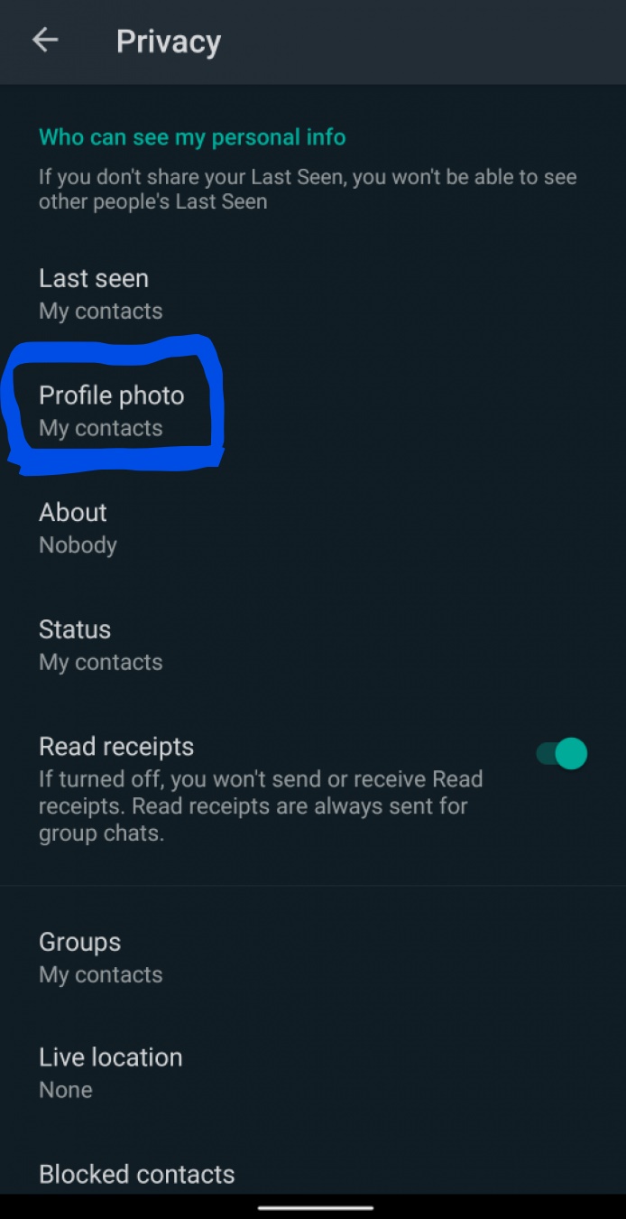 Whatsapp settings profile photo