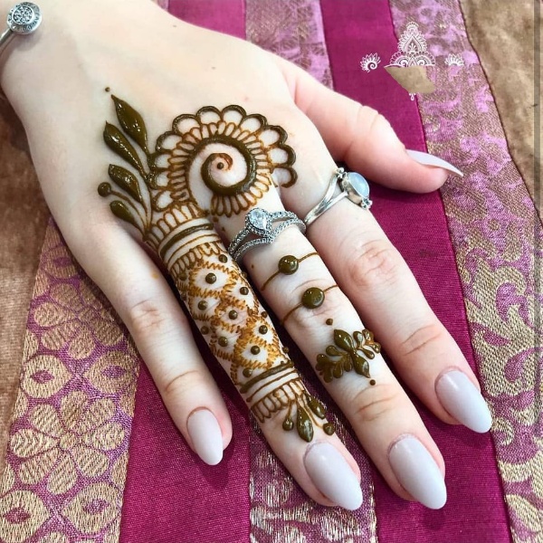 Flower Detailed Finger Mehndi Designs