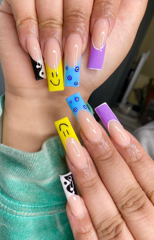 Colorful French with Decorative Nails
