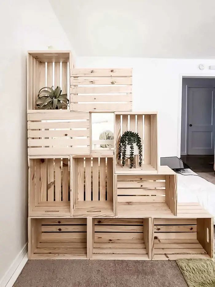 Wooden crate shelf